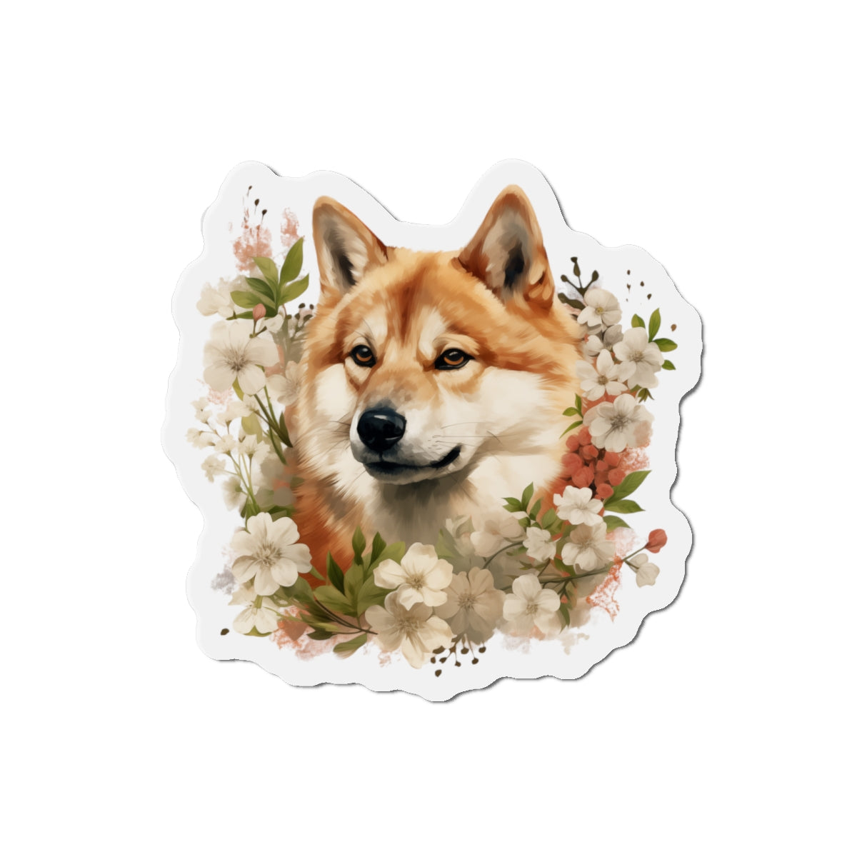 Floral Akita Magnet | Die Cut Pet Fridge Magnet | Kitchen Decor