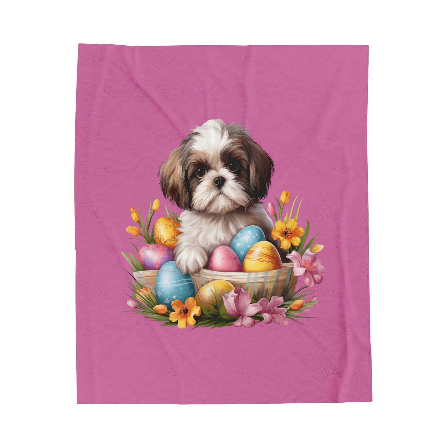 Easter Shih Tzu Blanket (Velveteen Plush, Pink)