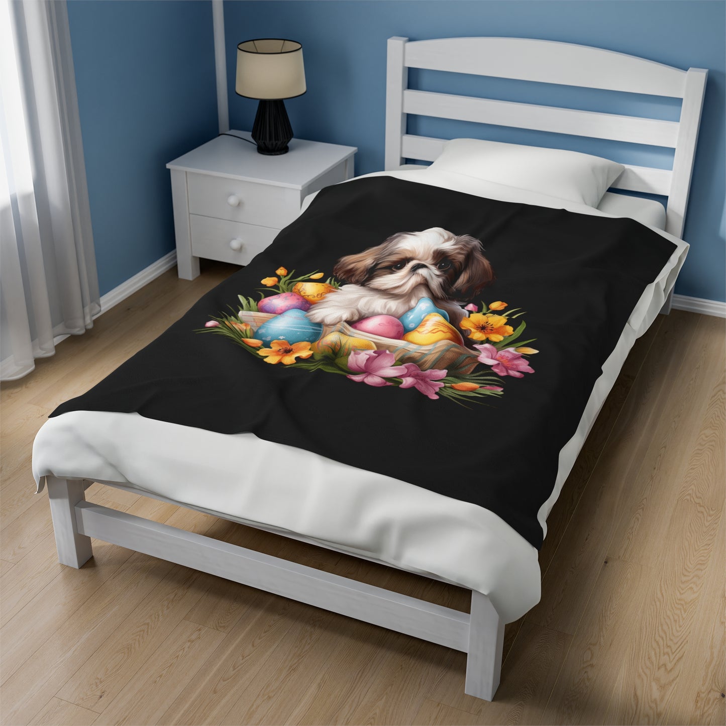 Easter Shih Tzu Blanket (Velveteen Plush, Black)