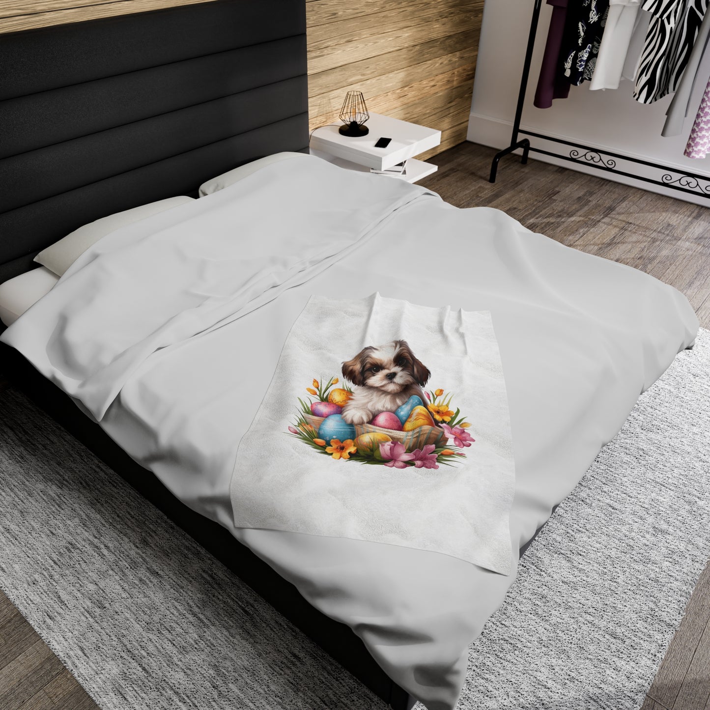 Easter Shih Tzu Blanket (Velveteen Plush, White)
