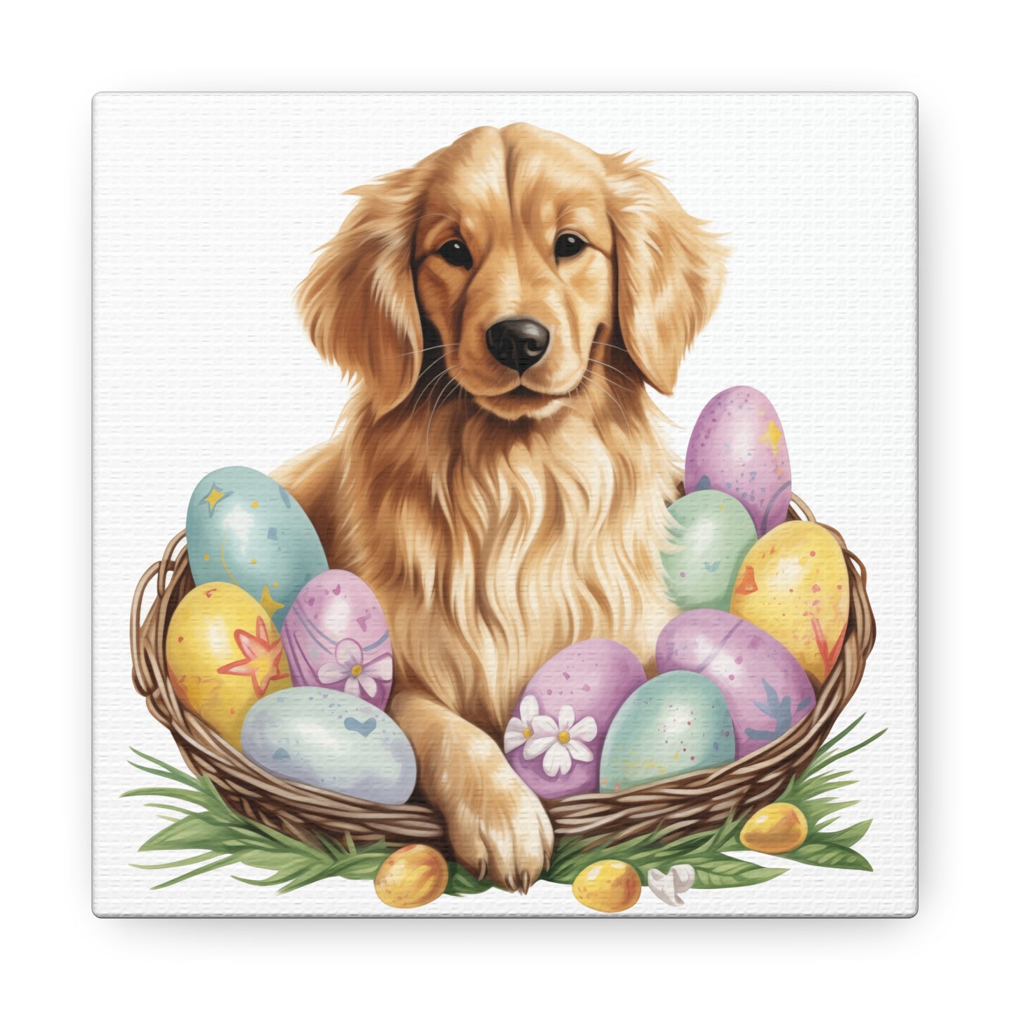 Golden Retriever Easter Wall Art - Spring Print - Canvas Gallery Wraps