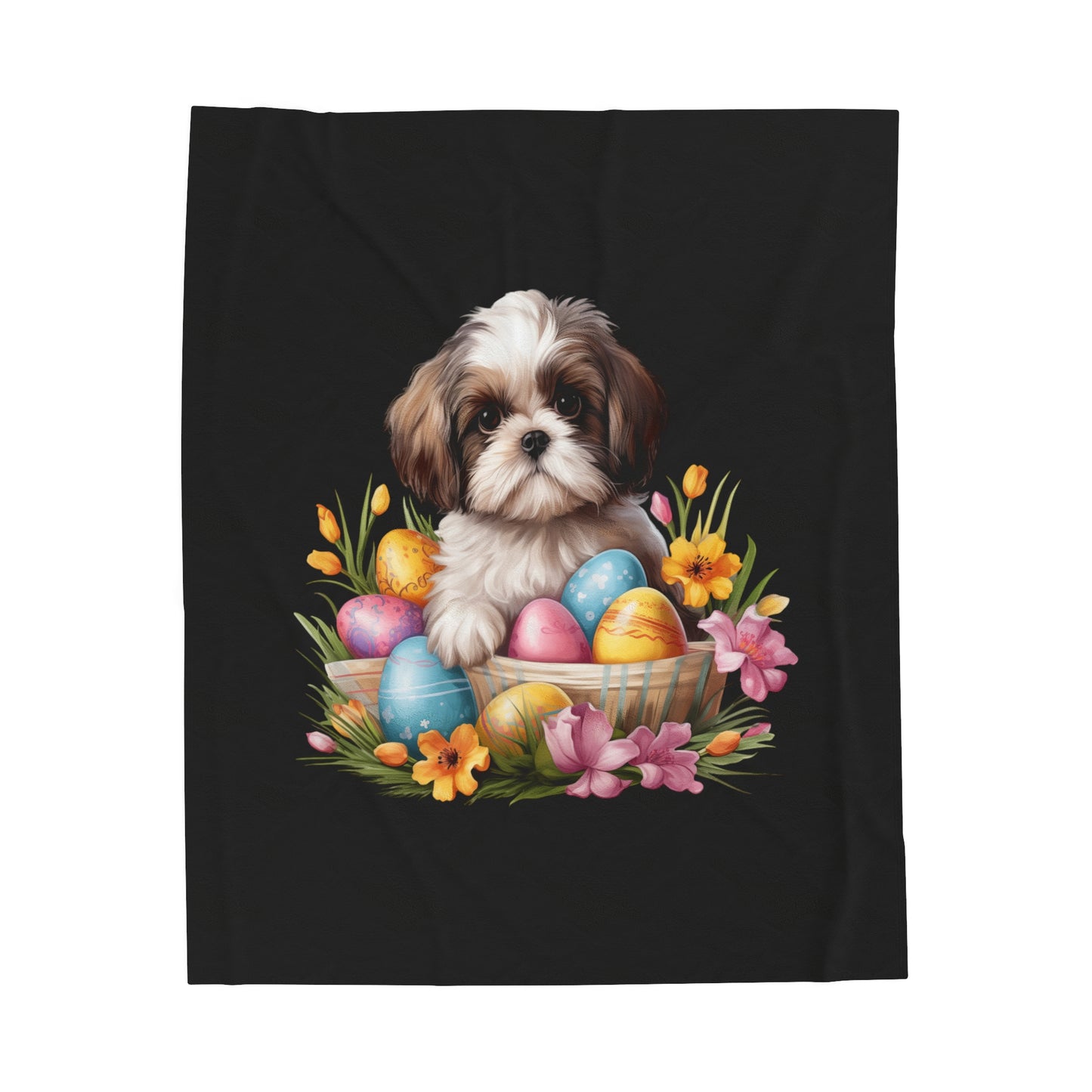 Easter Shih Tzu Blanket (Velveteen Plush, Black)