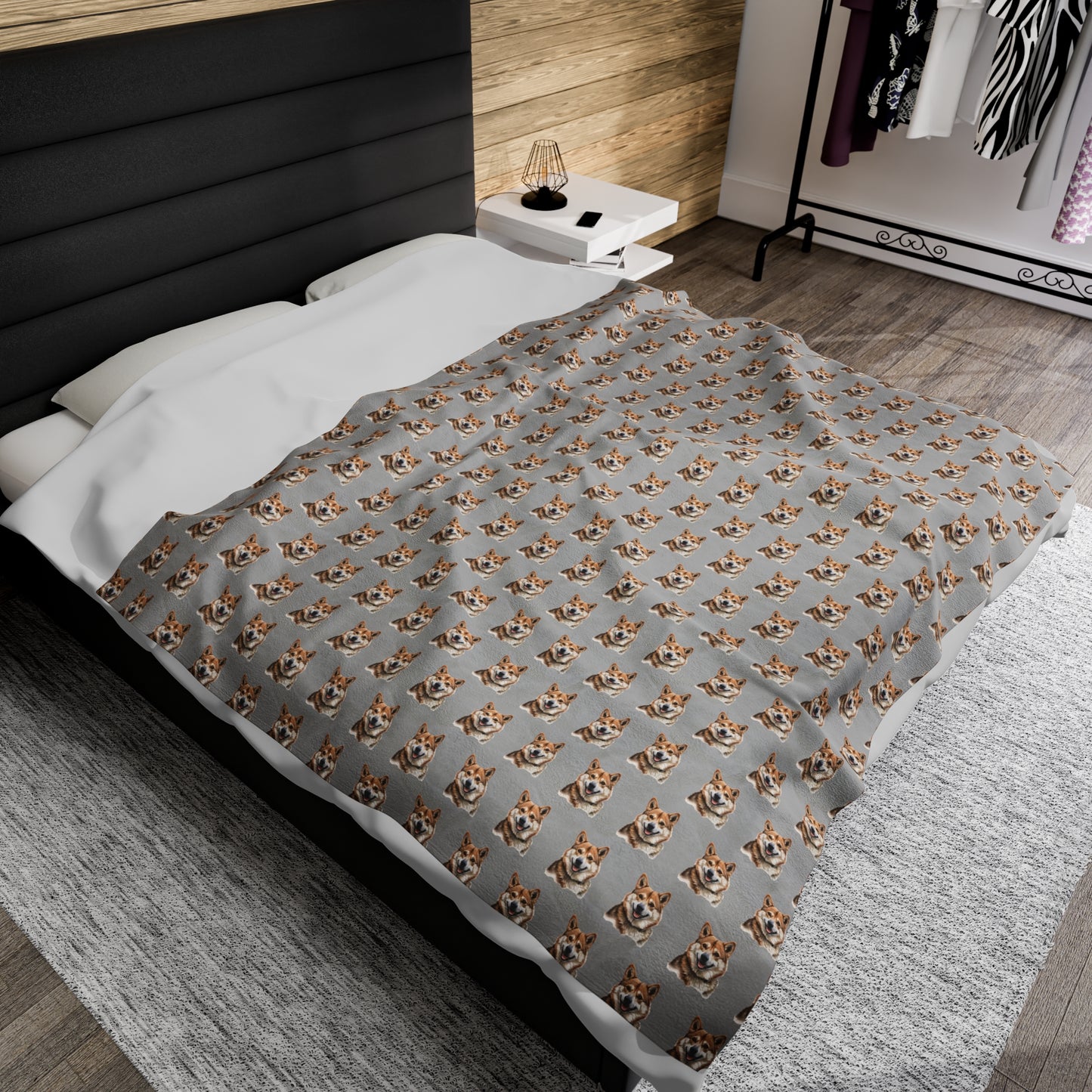 Akita Blanket - Velveteen Plush Throw - Grey