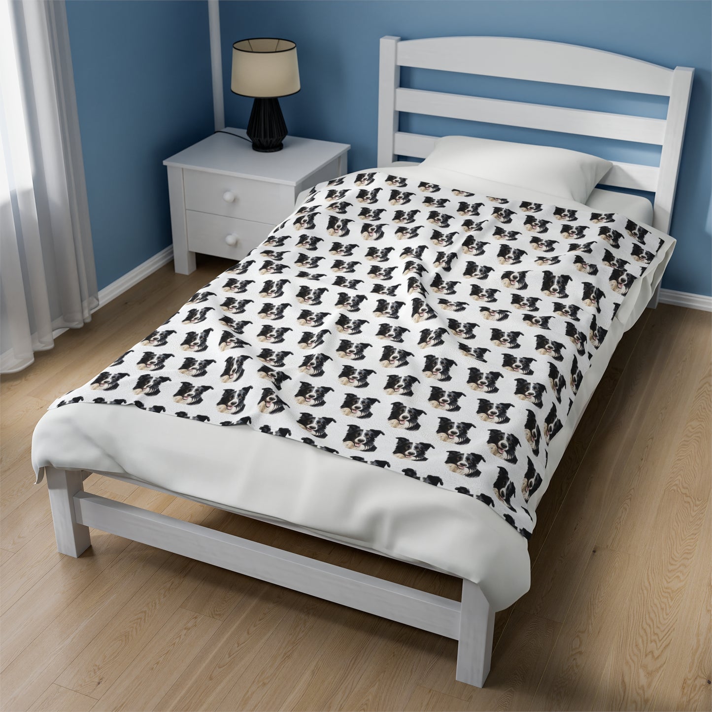 Border Collie Velveteen Plush Blanket - White Background