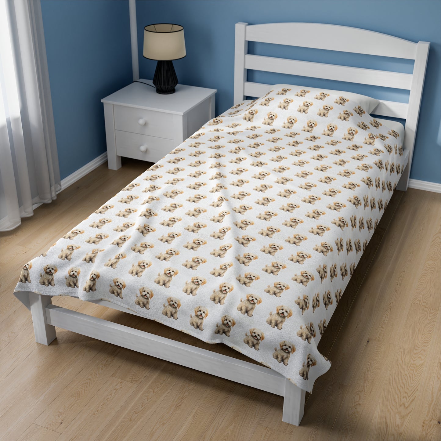 Maltipoo Velveteen Plush Blanket (White)