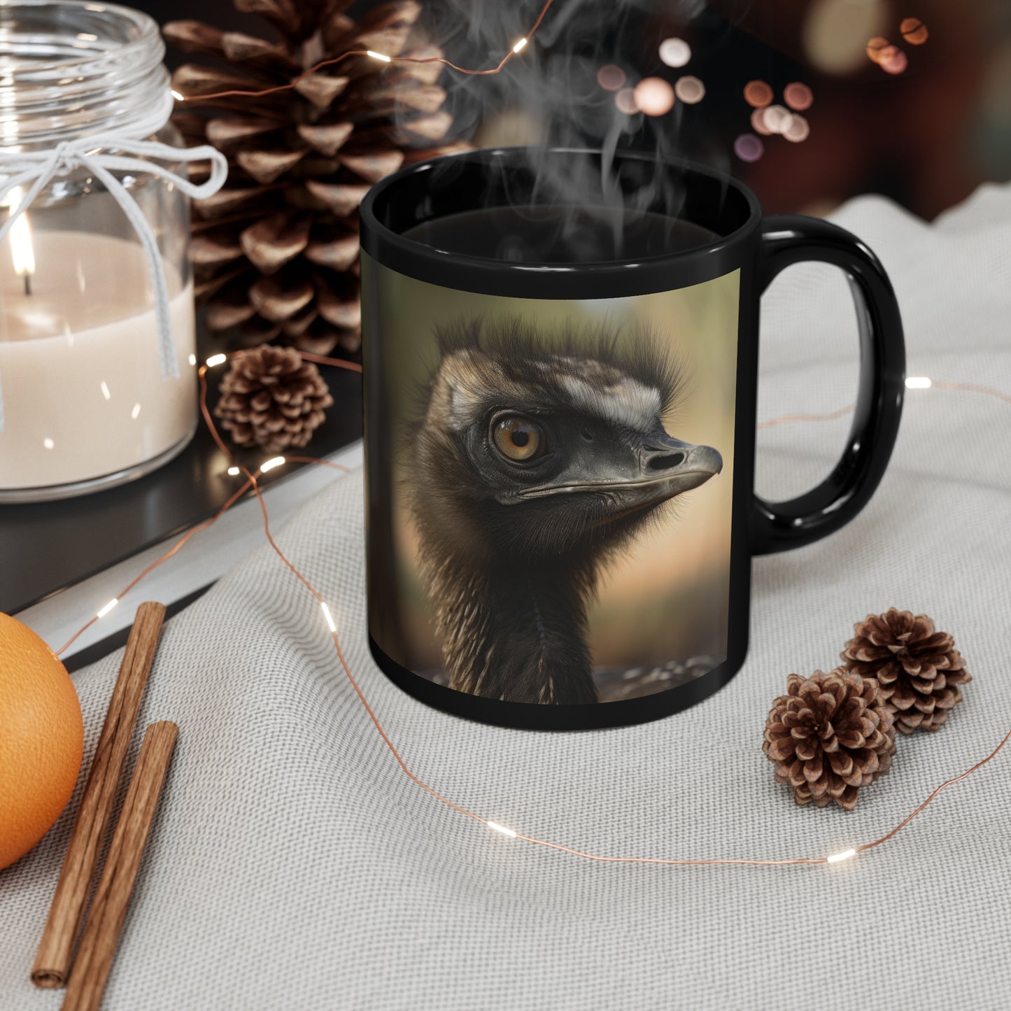 Emu 2 Black Ceramic Mug 11 oz