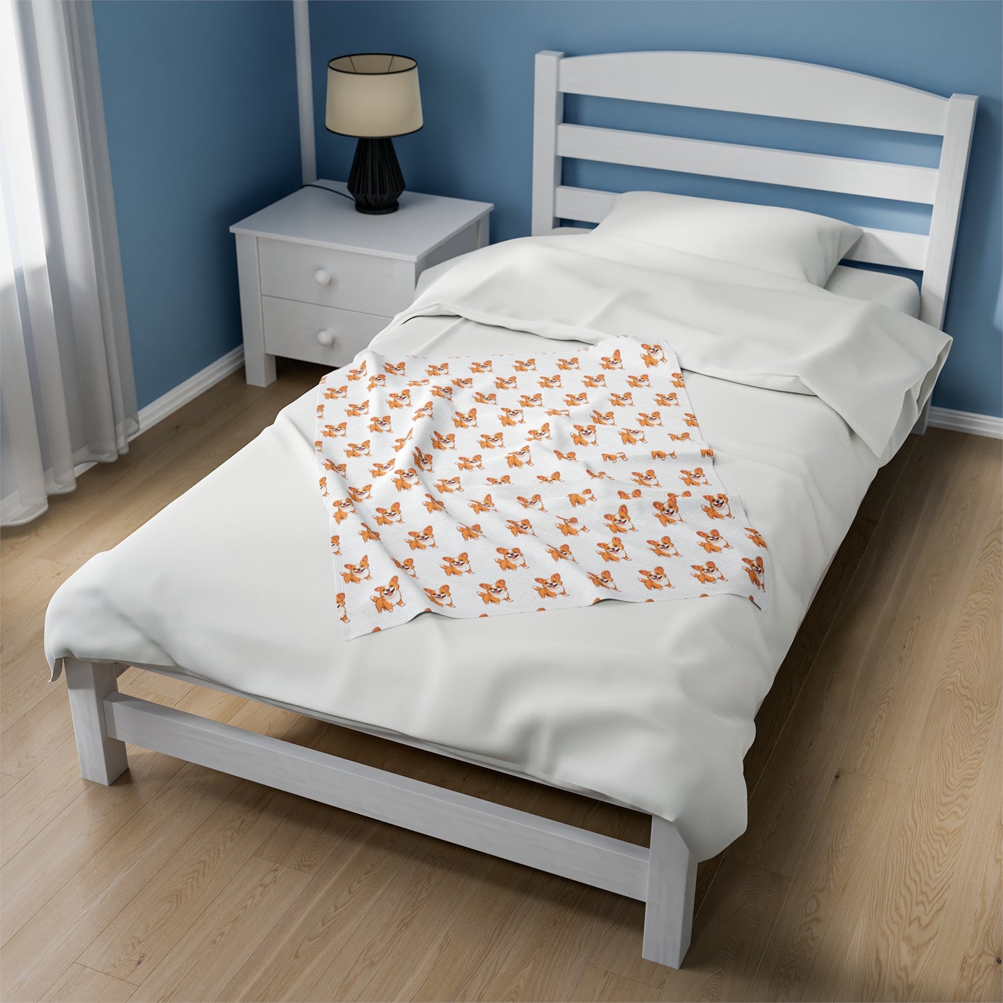 Corgi Velveteen Plush Blanket (White)