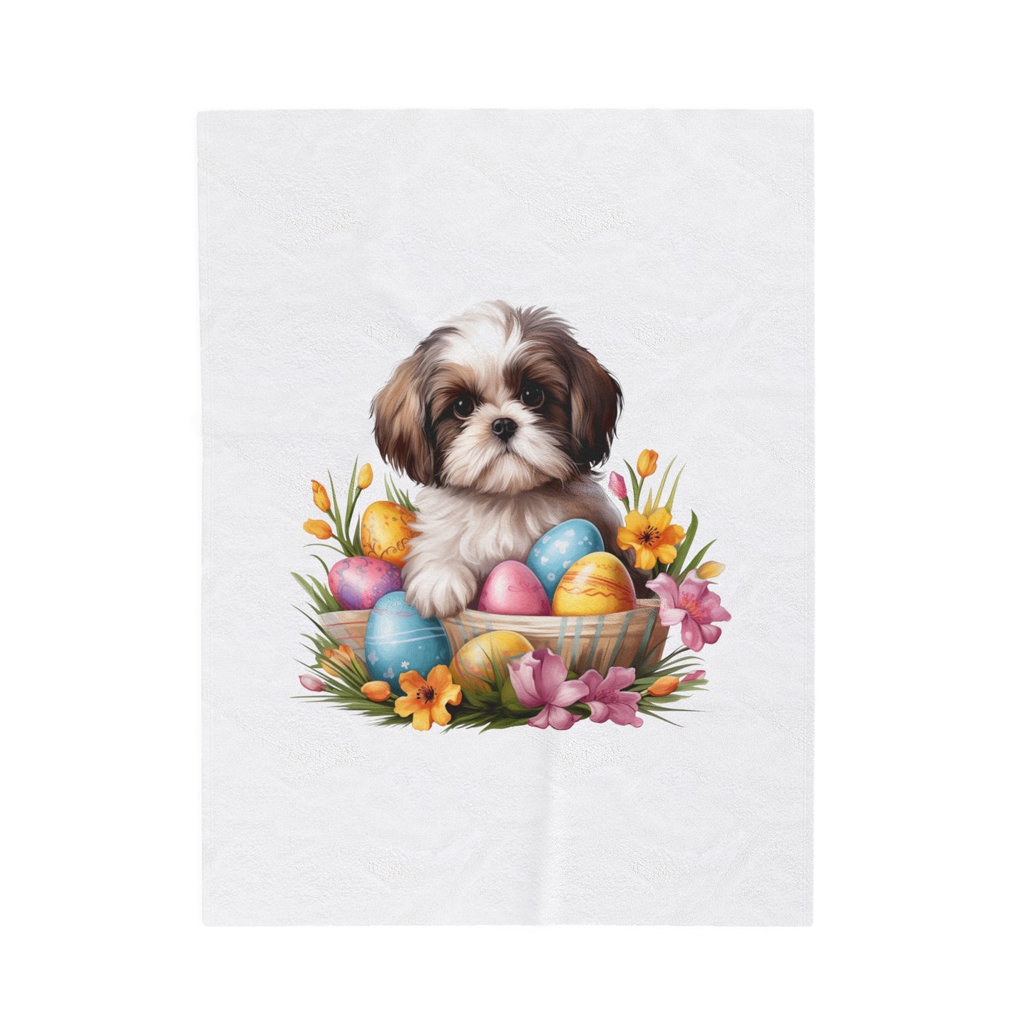Easter Shih Tzu Blanket (Velveteen Plush, White)