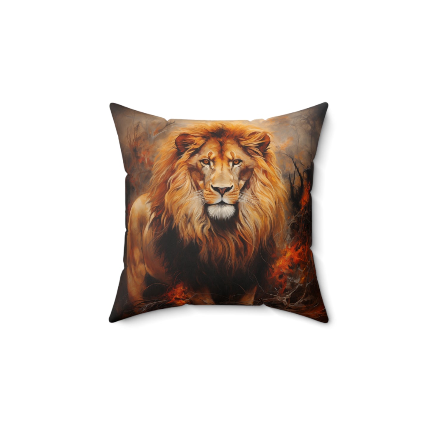 Lion Pillow - Spun Polyester Square White Throw Cushion