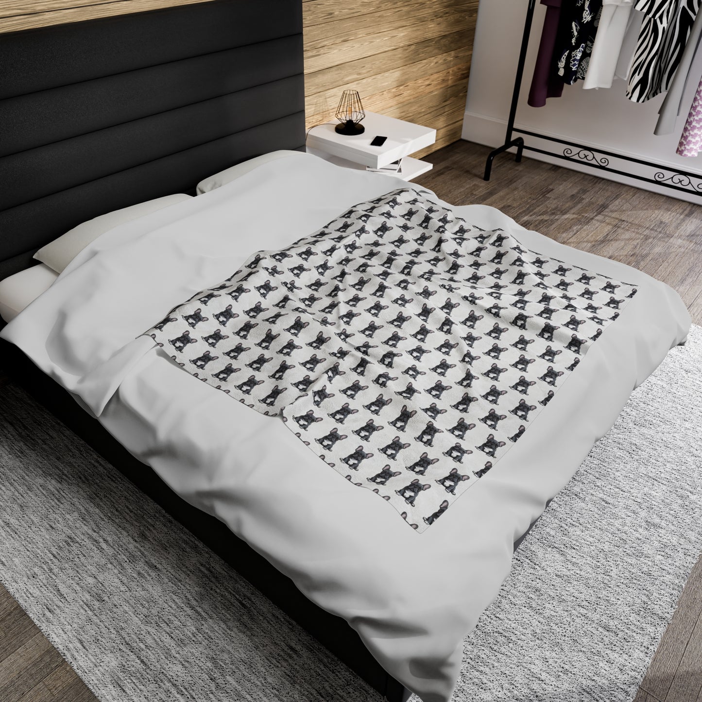 French Bulldog Velveteen Plush Blanket (White)