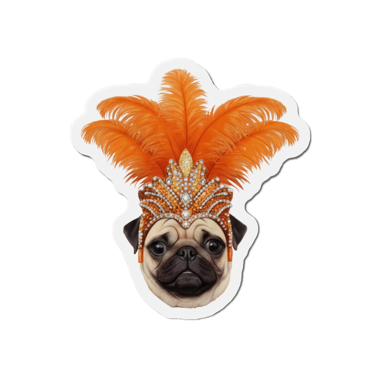 Pug Showgirl Magnet - The Animal Showgirl Collection Orange Edition - Vibrant Color - Durable Outdoor Vinyl