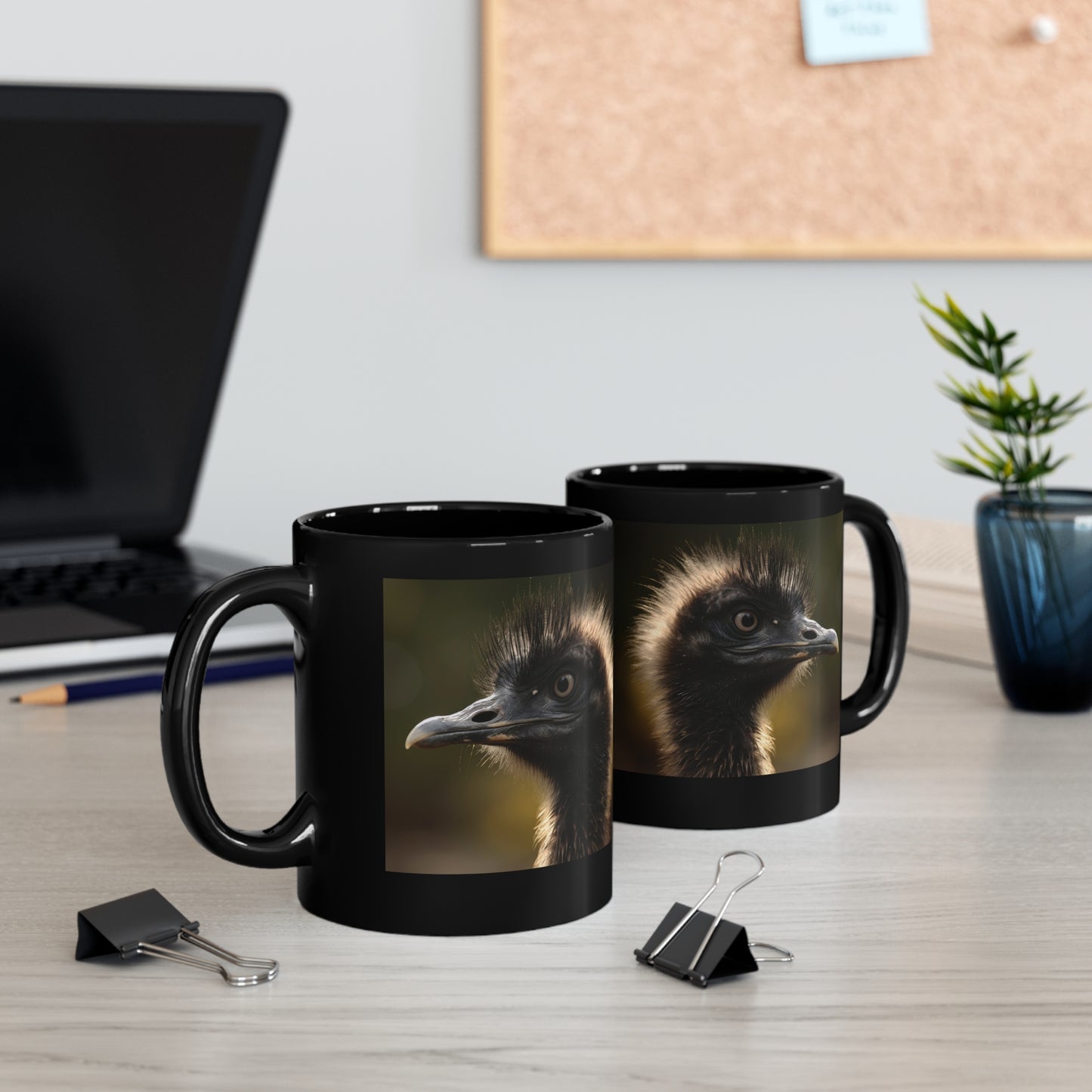 Emu 4 Black Ceramic Mug 11 oz