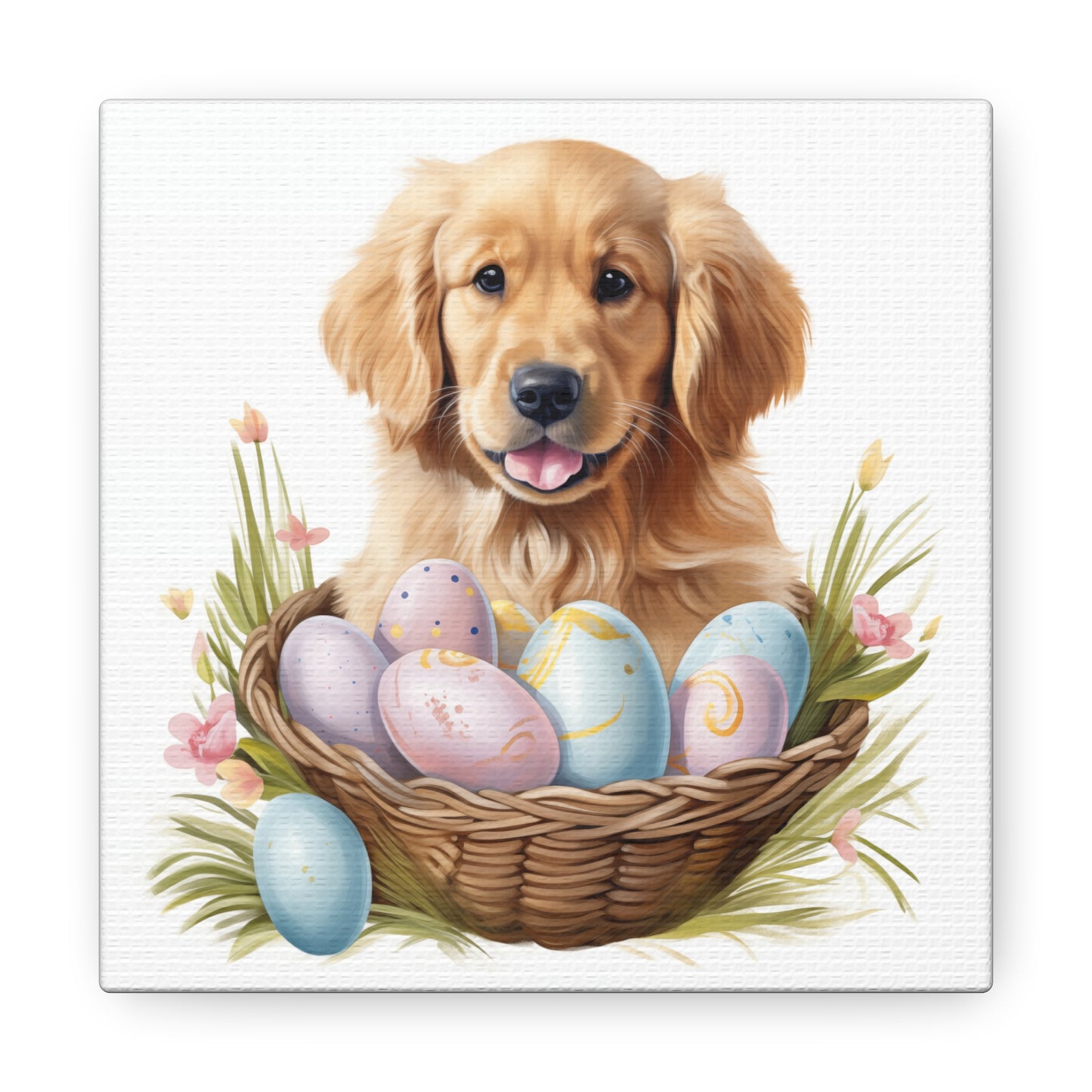 Golden Retriever Easter Wall Art - Spring Print - Canvas Gallery Wraps