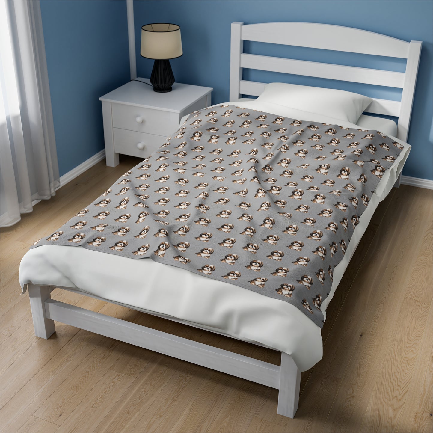 Shih Tzu Velveteen Plush Blanket - Light Grey Background