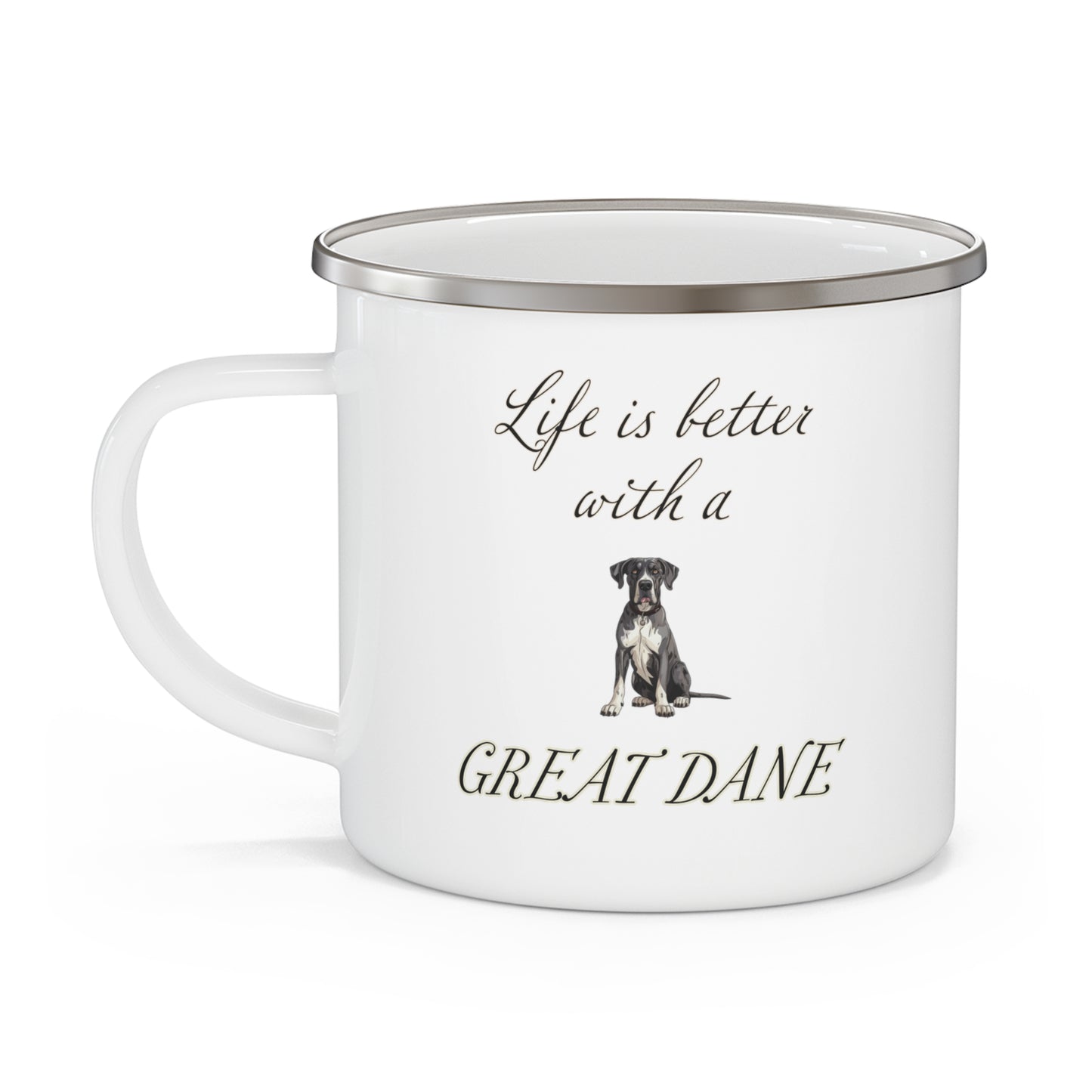 Life is Better with a Great Dane Mug, Enamel Camping Mug