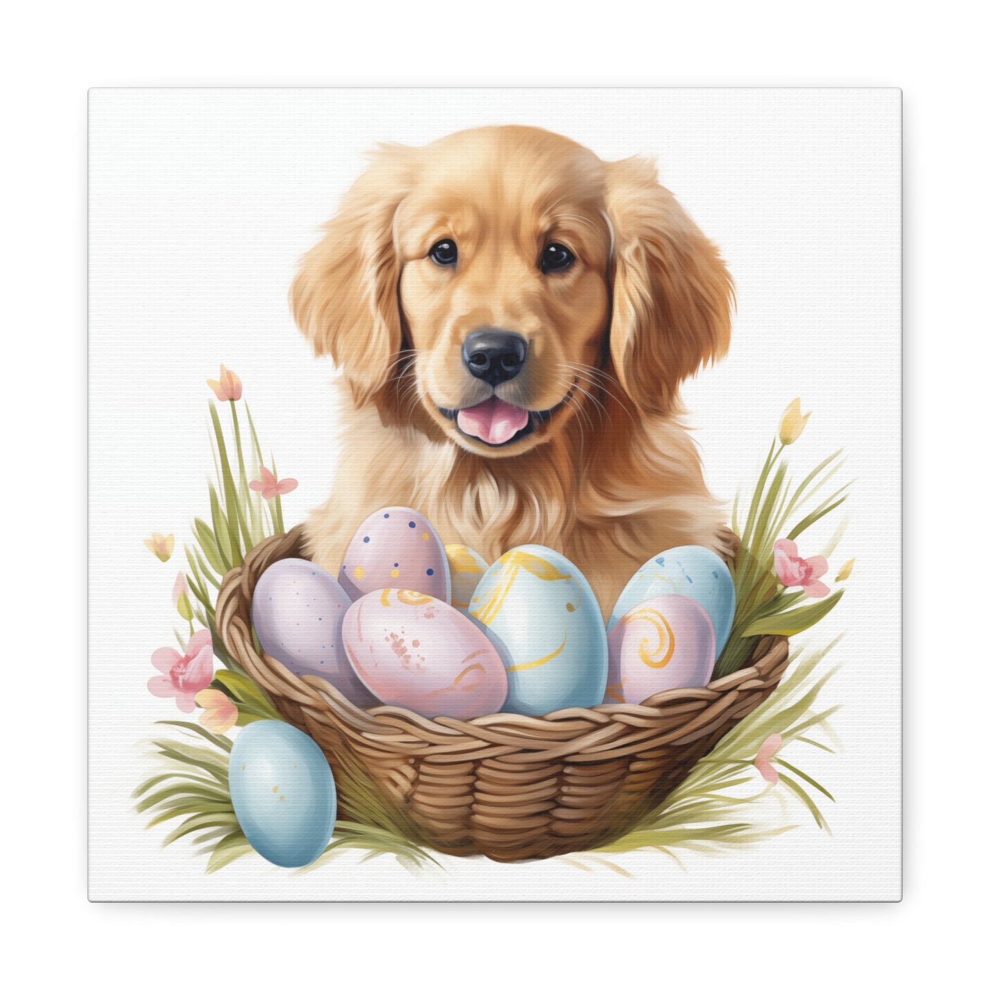 Golden Retriever Easter Wall Art - Spring Print - Canvas Gallery Wraps