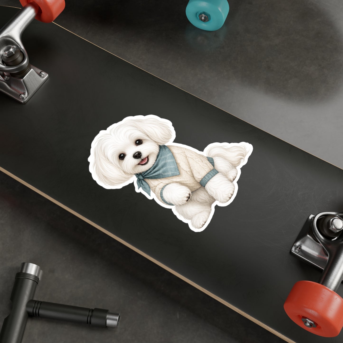 Maltese Dog Sticker - Teal Bandana Waterproof Dog Decal