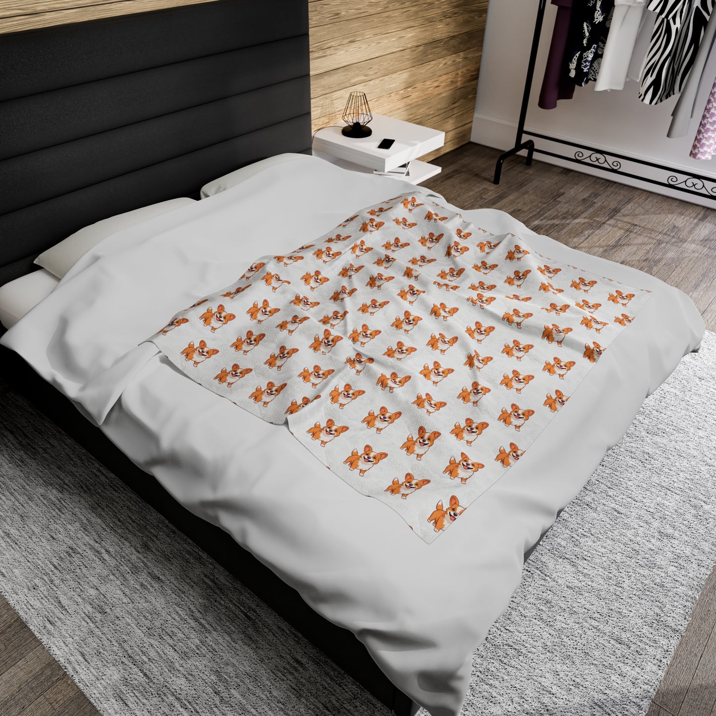 Corgi Velveteen Plush Blanket (White)
