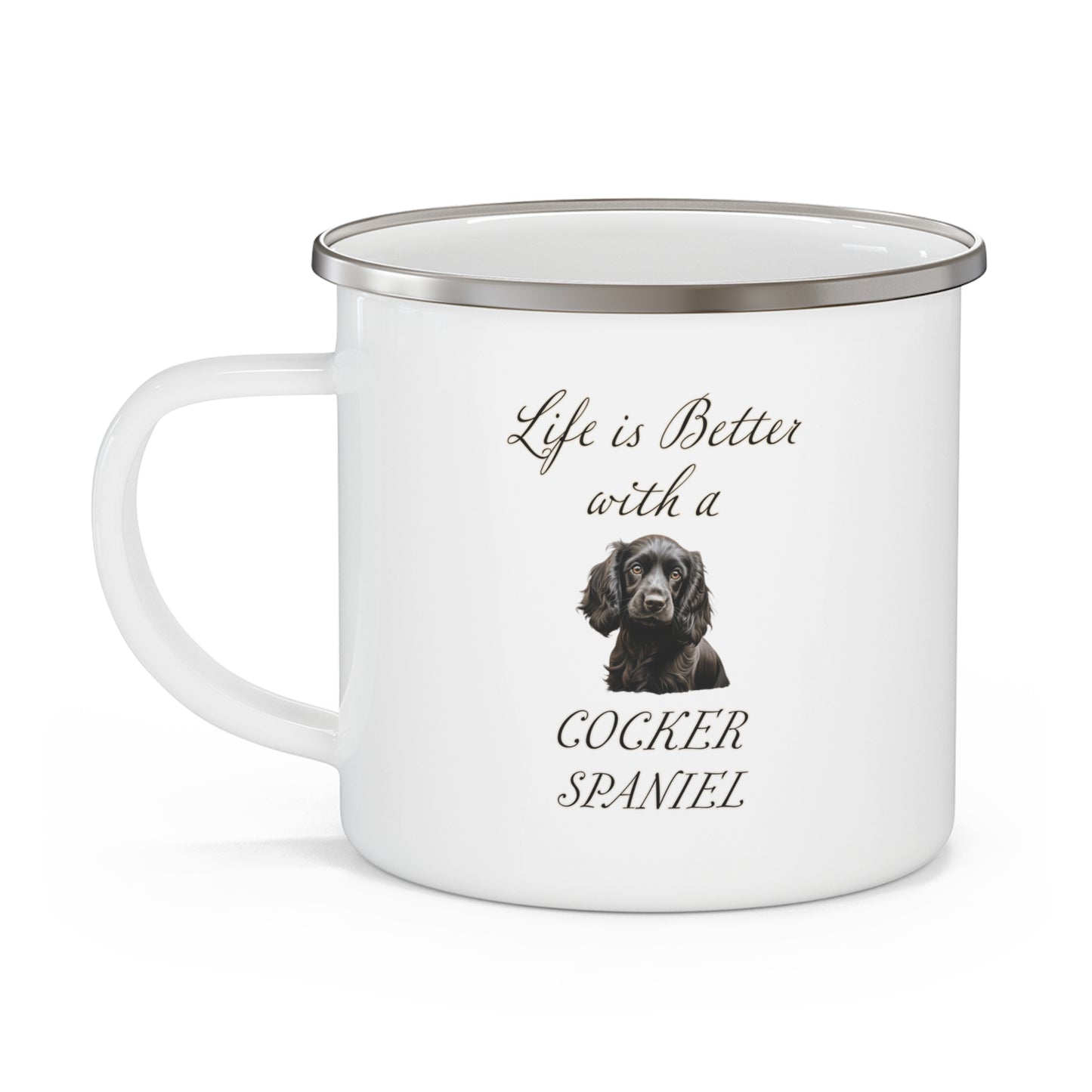 Black Cocker Spaniel Enamel Mug - Life is Better with a Cocker Spaniel Camping Mug
