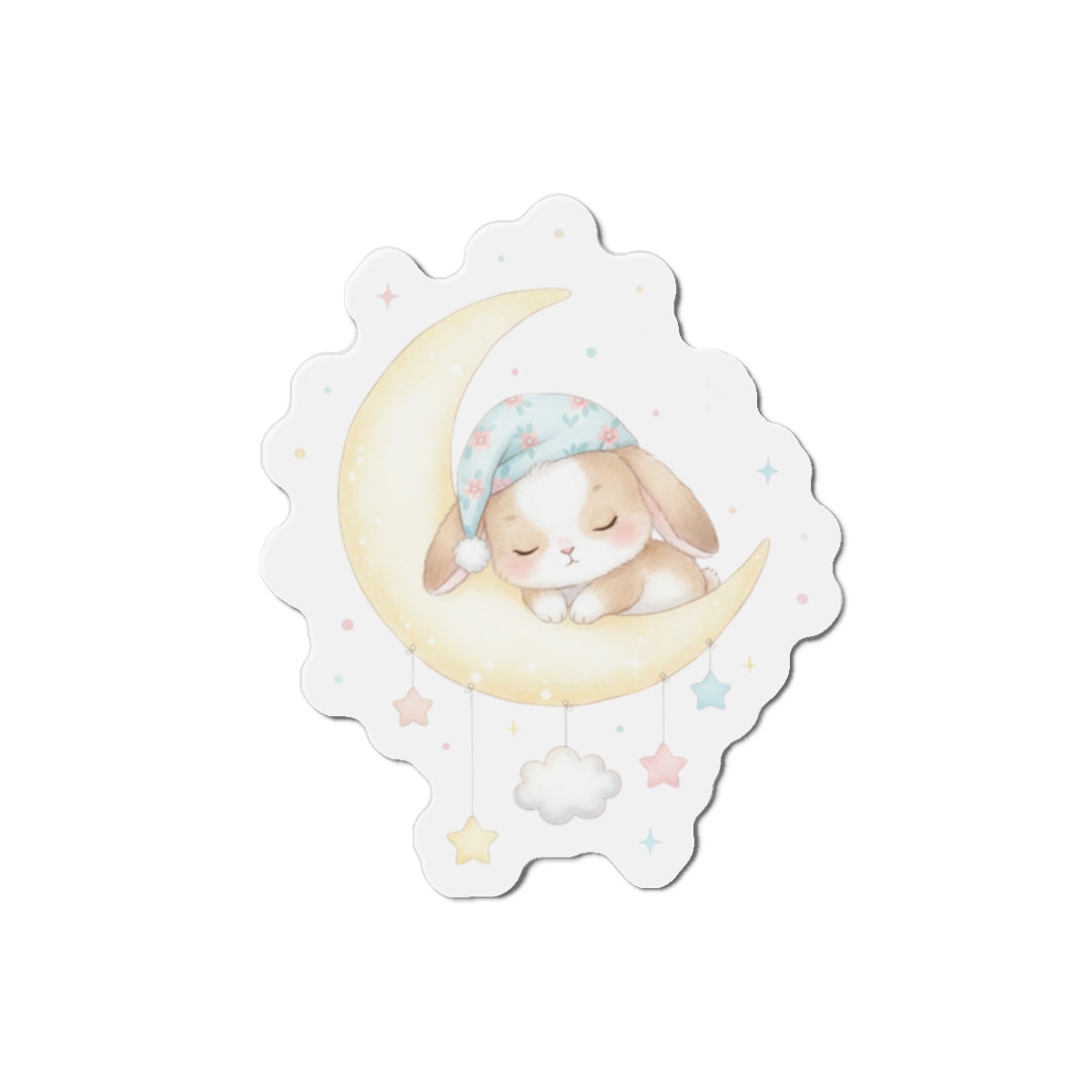 Die-Cut Magnets - Bunny Asleep on Moon, Cute Rabbit Fridge Magnet, Whimsical Animal Kitchen Decor, Lunar Theme Gift, Adorable Night Sky