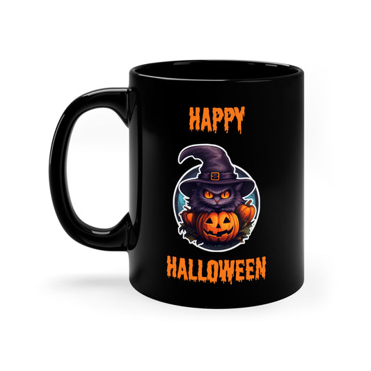 Cat Happy Halloween Black Ceramic Mug 11 oz
