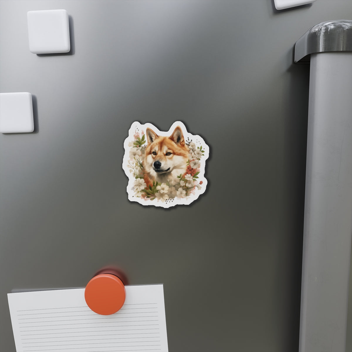 Floral Akita Magnet | Die Cut Pet Fridge Magnet | Kitchen Decor