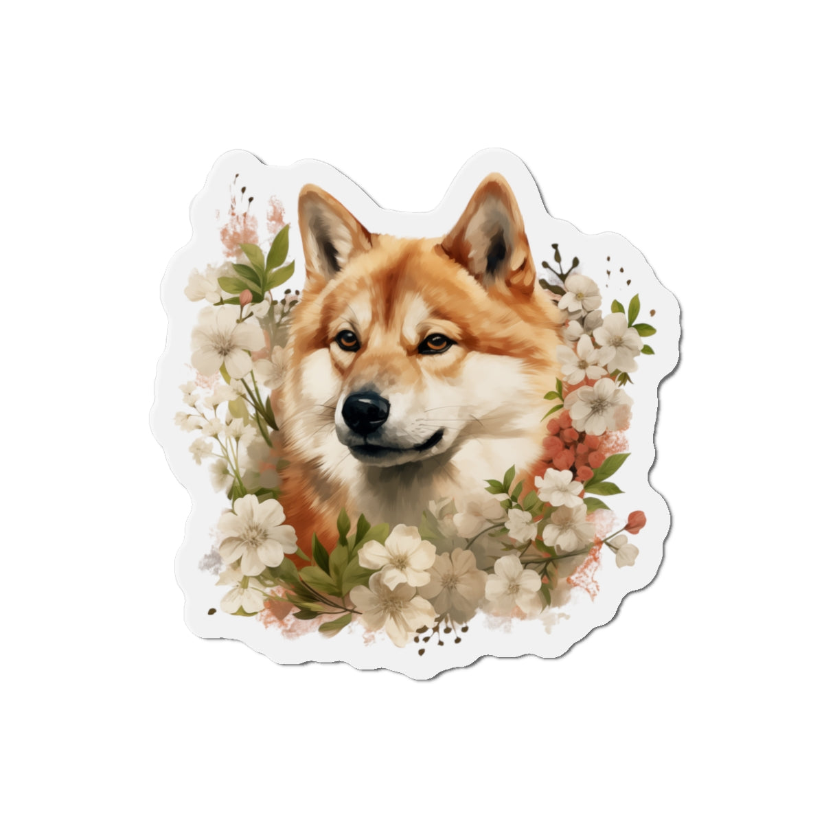 Floral Akita Magnet | Die Cut Pet Fridge Magnet | Kitchen Decor