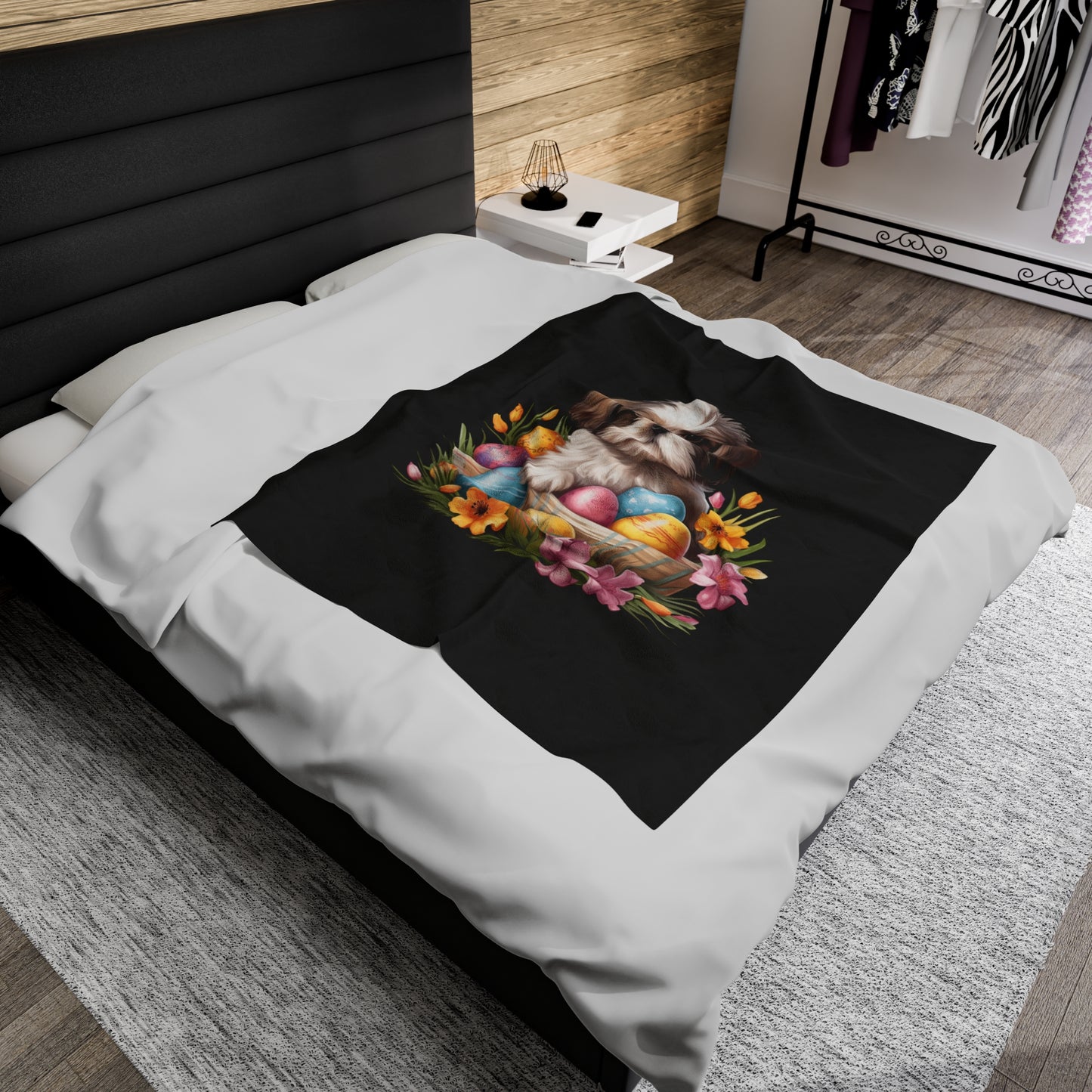 Easter Shih Tzu Blanket (Velveteen Plush, Black)