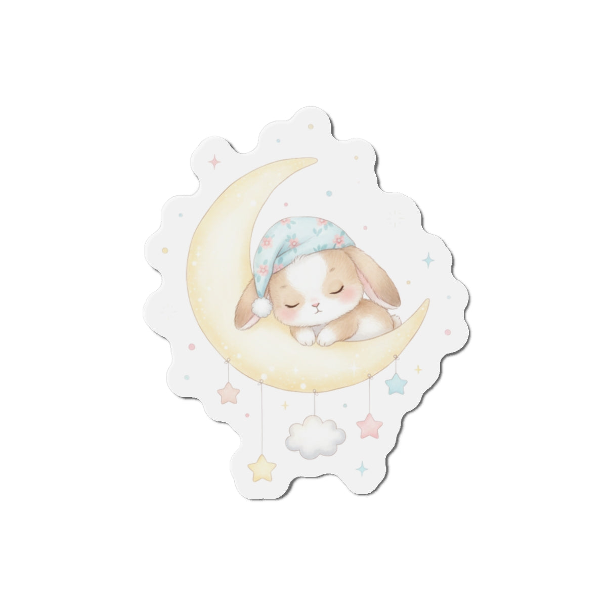 Die-Cut Magnets - Bunny Asleep on Moon, Cute Rabbit Fridge Magnet, Whimsical Animal Kitchen Decor, Lunar Theme Gift, Adorable Night Sky