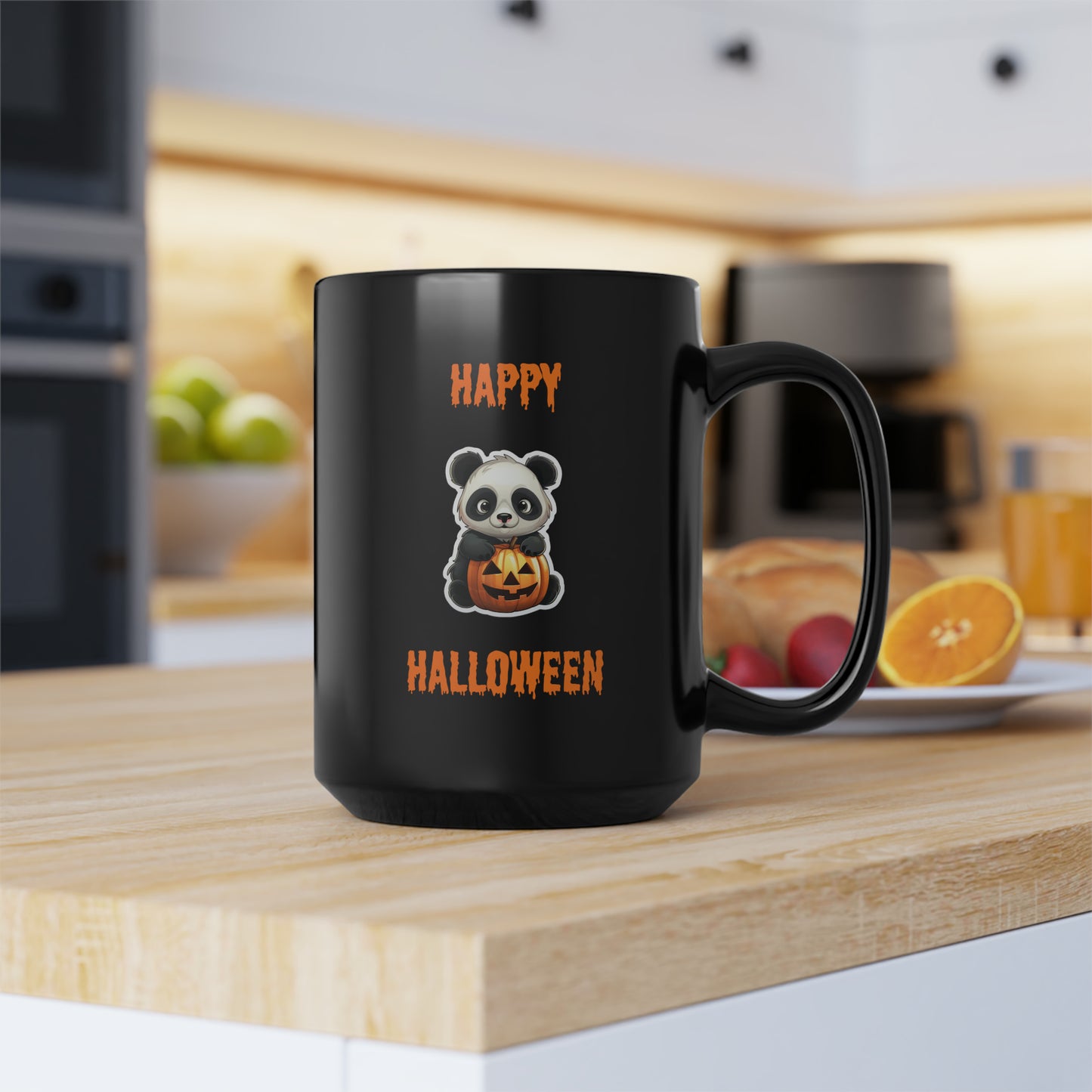 Panda Happy Halloween Mug - 15oz Black Ceramic Mug