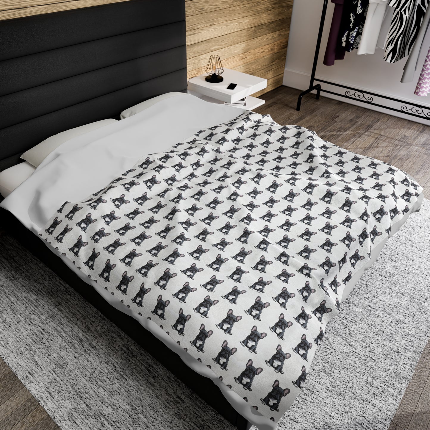 French Bulldog Velveteen Plush Blanket (White)