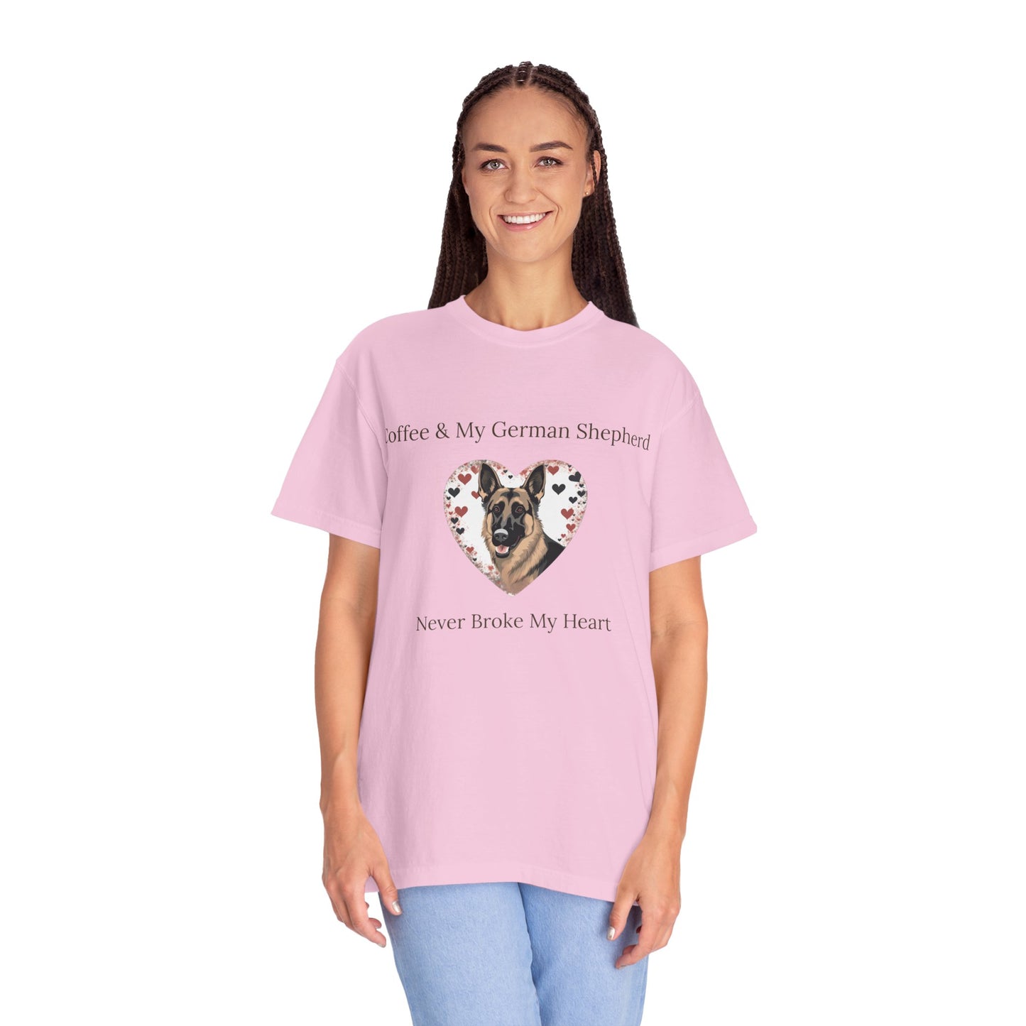 Coffee and My German Shepherd Never Broke My Heart T-shirt