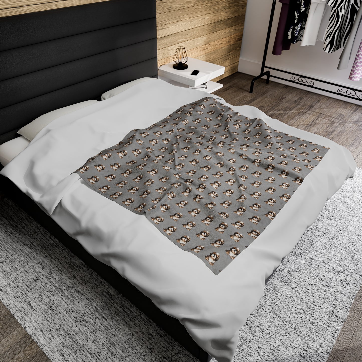 Shih Tzu Velveteen Plush Blanket - Light Grey Background