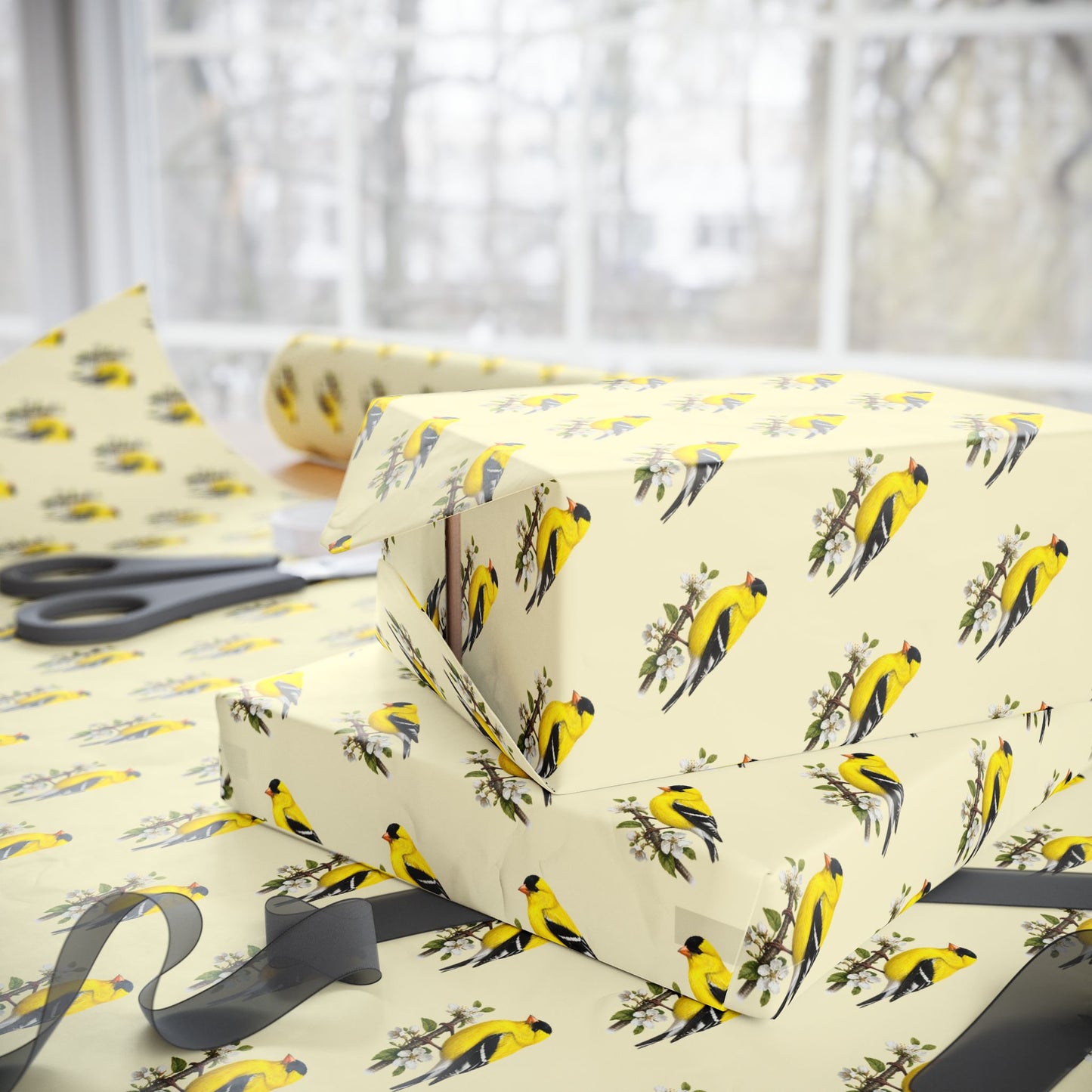 Goldfinch Pattern Wrapping Paper | Bird Gift Wrap Roll
