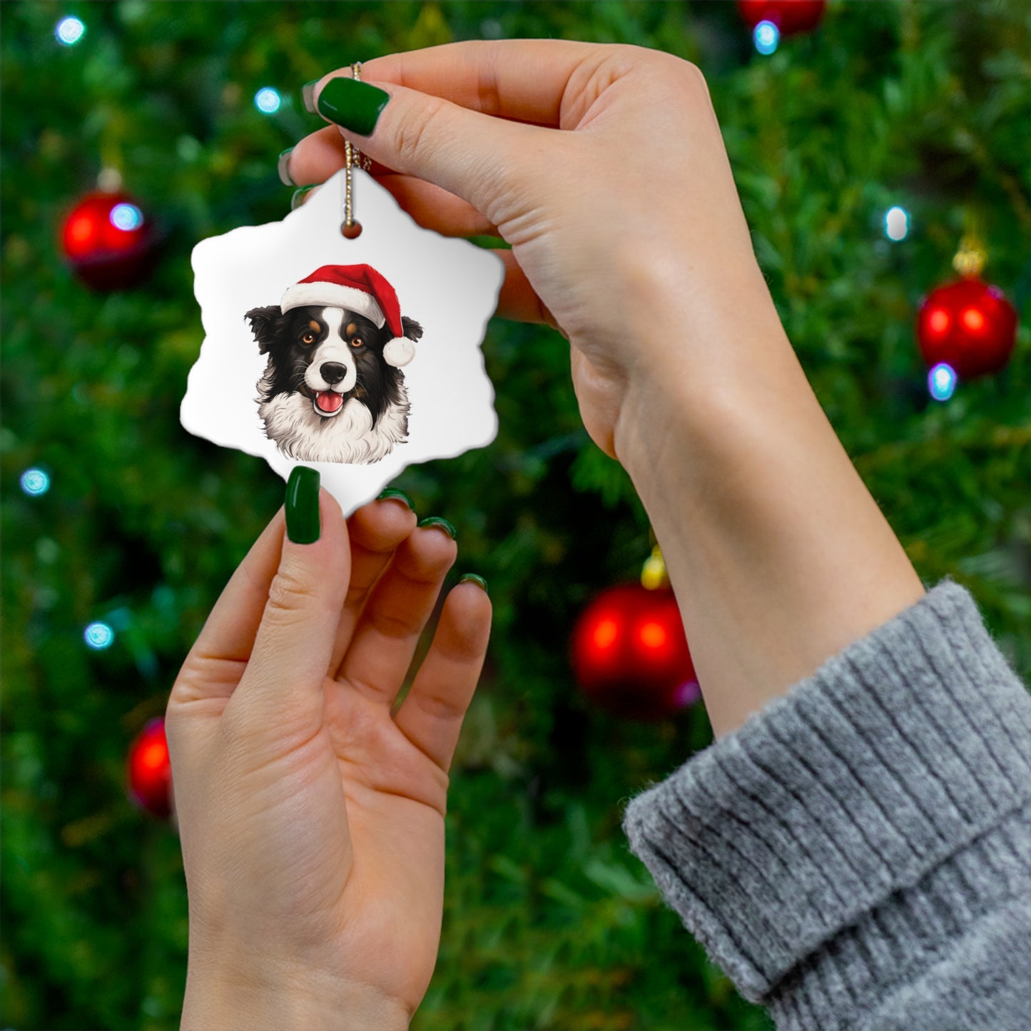 Border Collie Christmas Ornament - Ceramic
