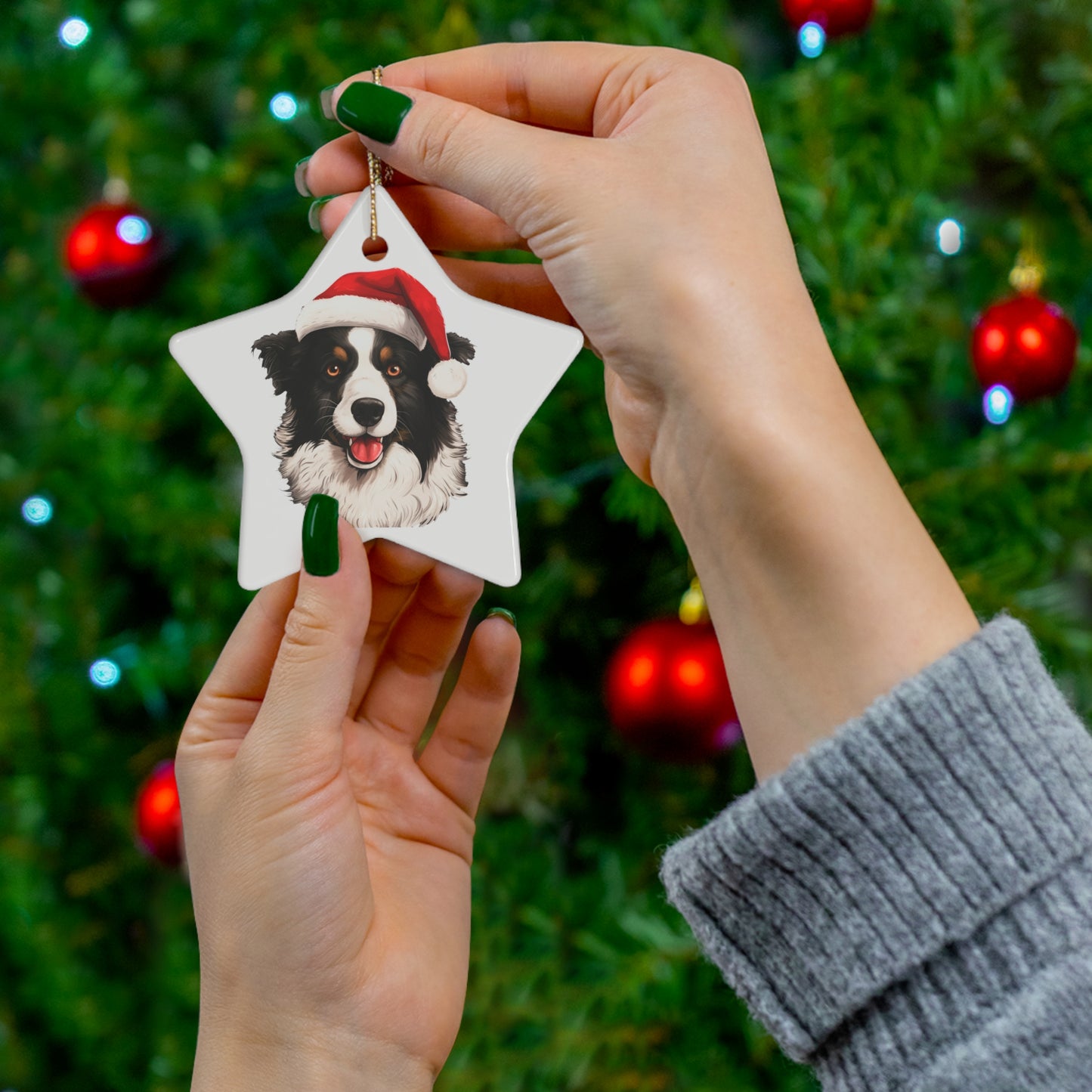 Border Collie Christmas Ornament - Ceramic
