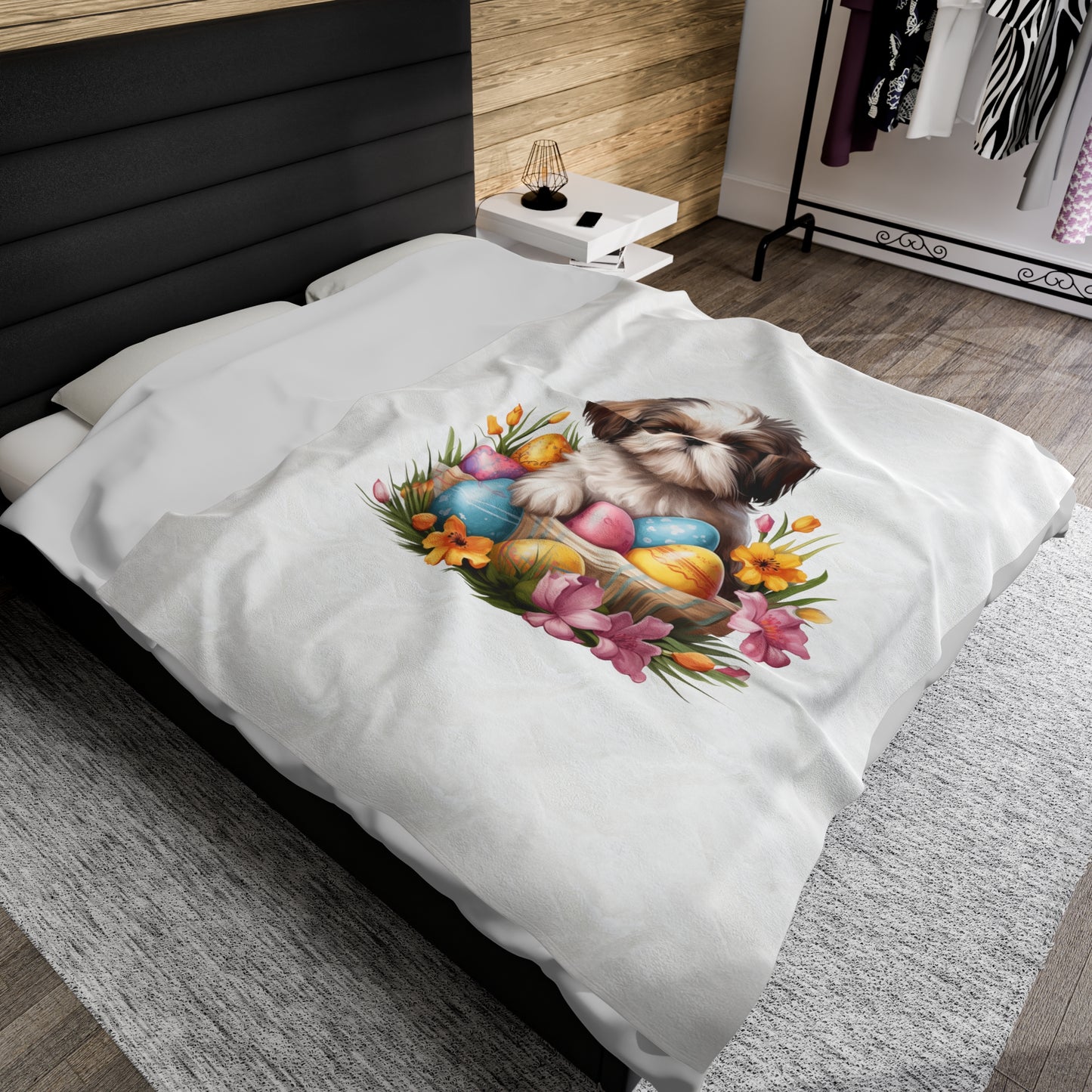 Easter Shih Tzu Blanket (Velveteen Plush, White)