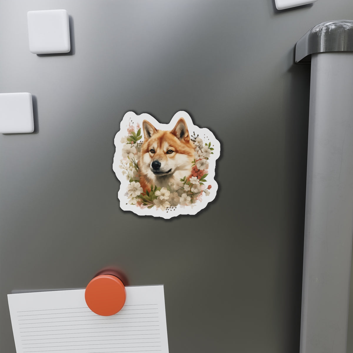 Floral Akita Magnet | Die Cut Pet Fridge Magnet | Kitchen Decor
