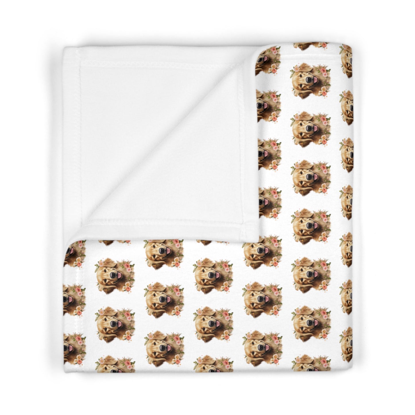 Floral Golden Retriever Soft Fleece Baby Blanket