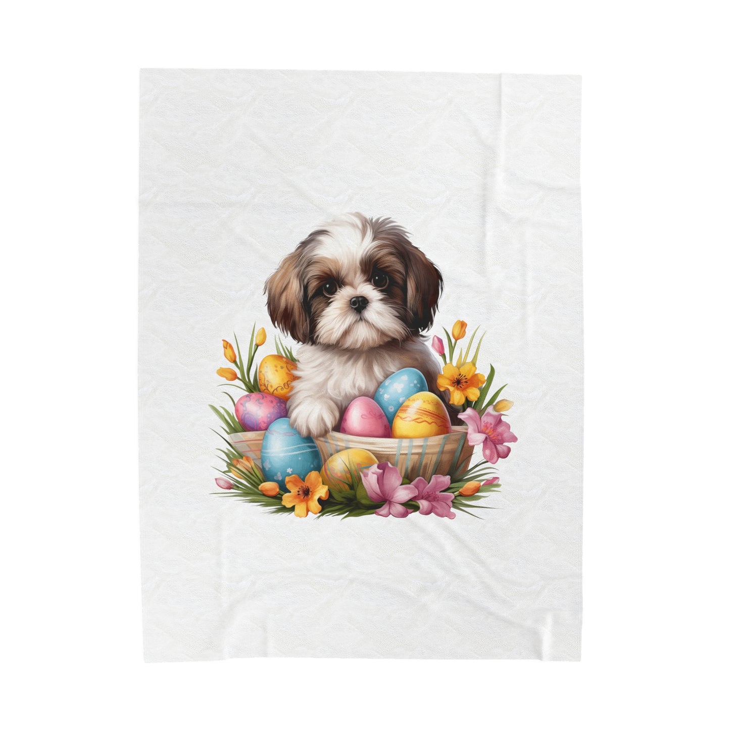 Easter Shih Tzu Blanket (Velveteen Plush, White)