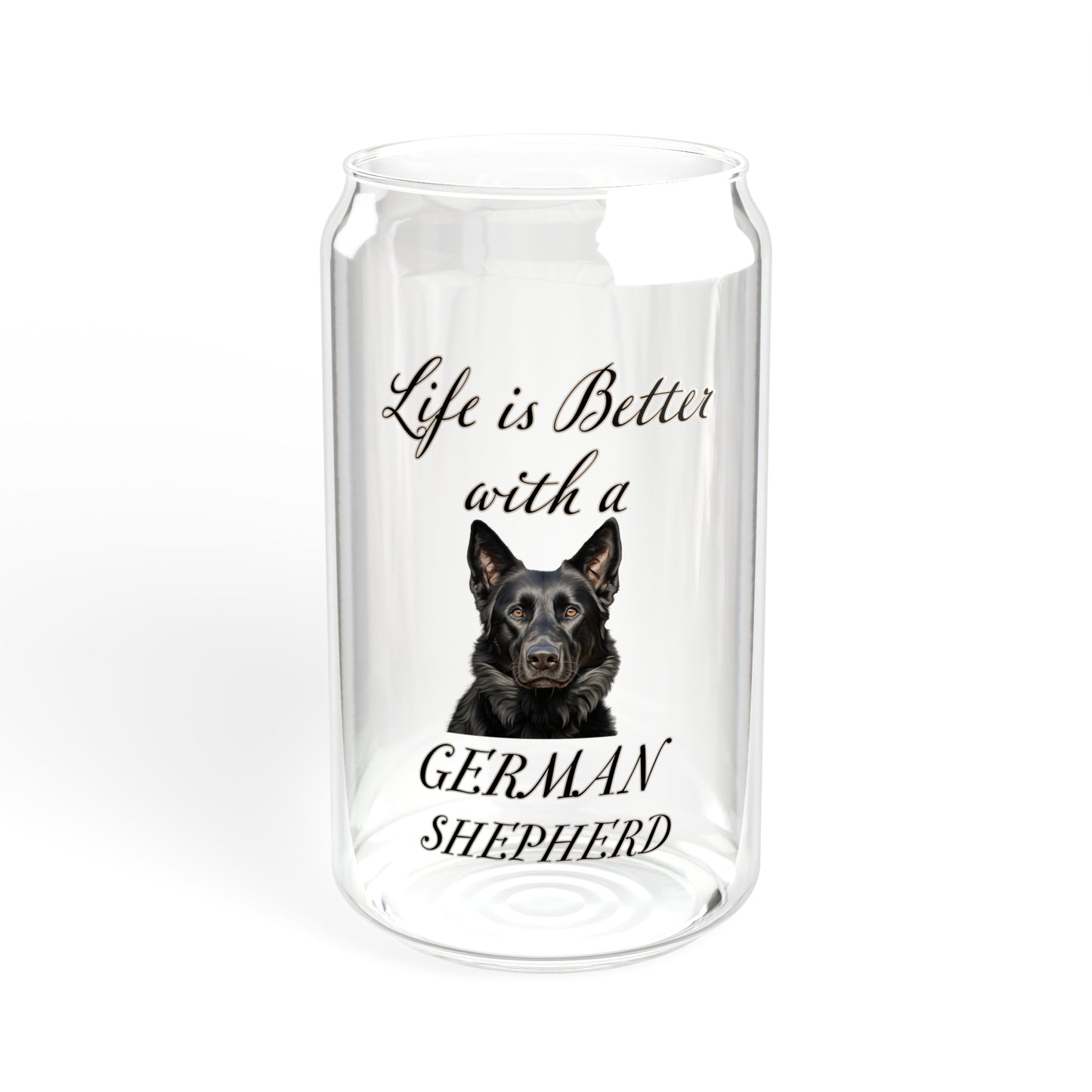 Black German Shepherd Sipper Glass, 16oz