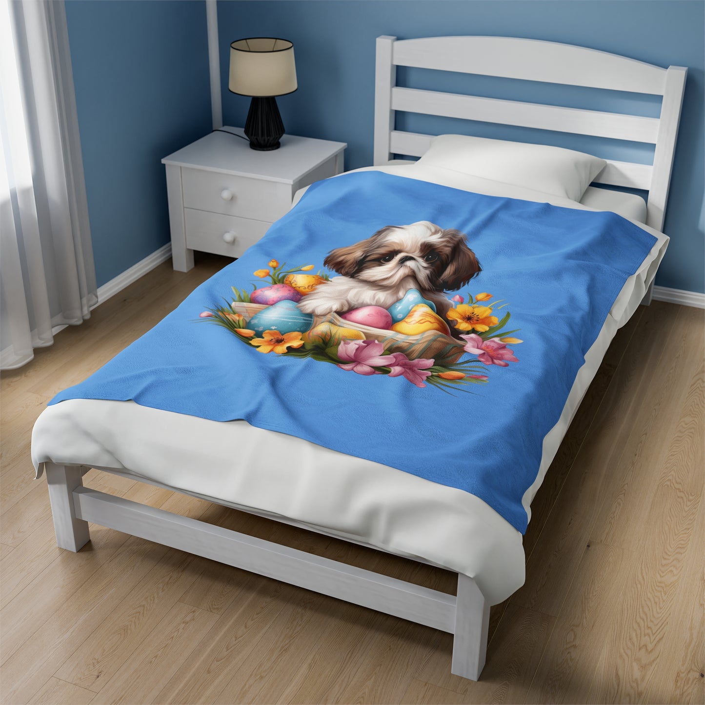 Easter Shih Tzu Blanket (Velveteen Plush, Blue)