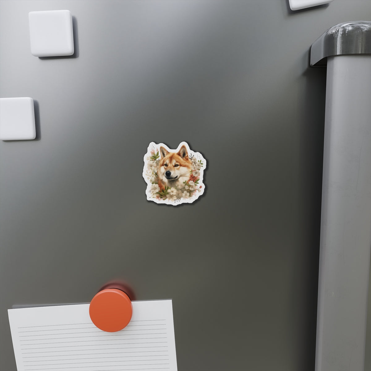Floral Akita Magnet | Die Cut Pet Fridge Magnet | Kitchen Decor