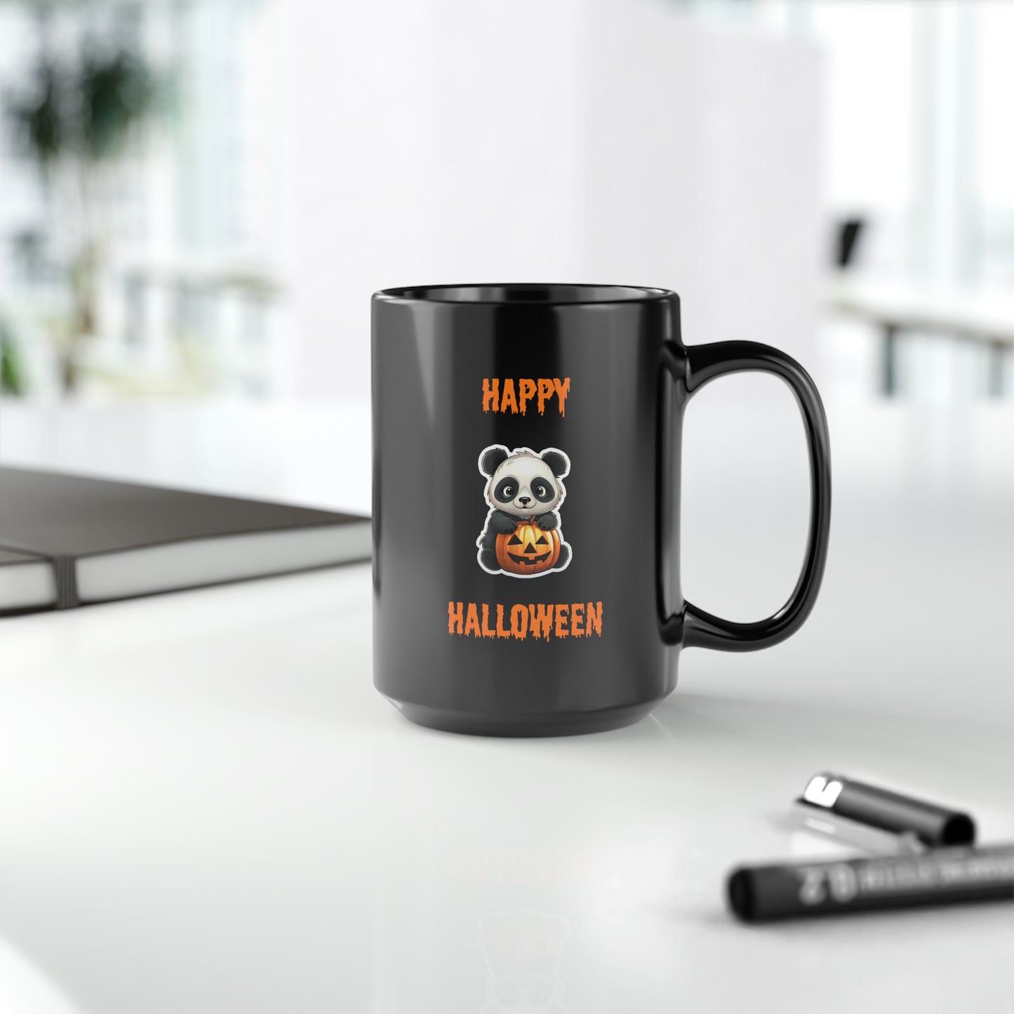 Panda Happy Halloween Mug - 15oz Black Ceramic Mug