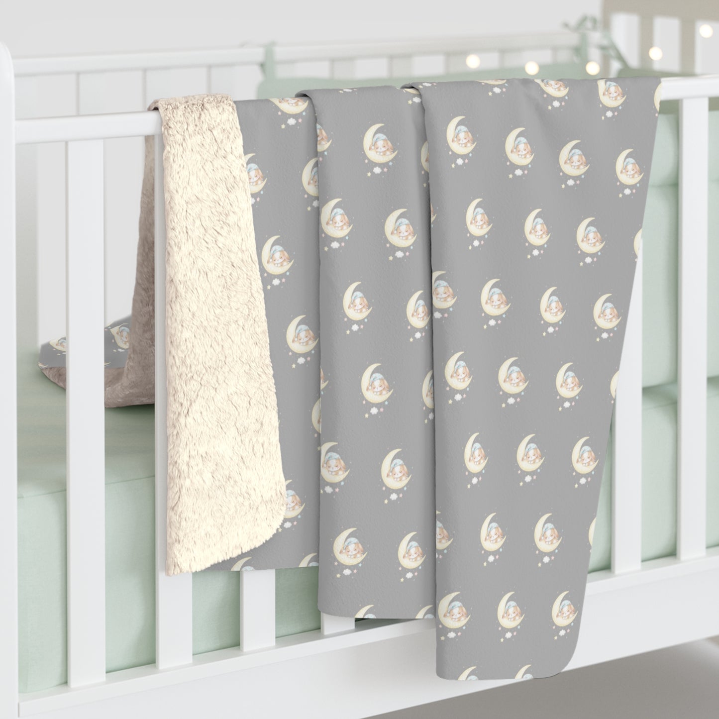 Sherpa Fleece Blanket, Bunny Moon Design, Soft Throw Blanket, Cozy Home Decor, Kids Bedroom Decor, Baby Shower Gift