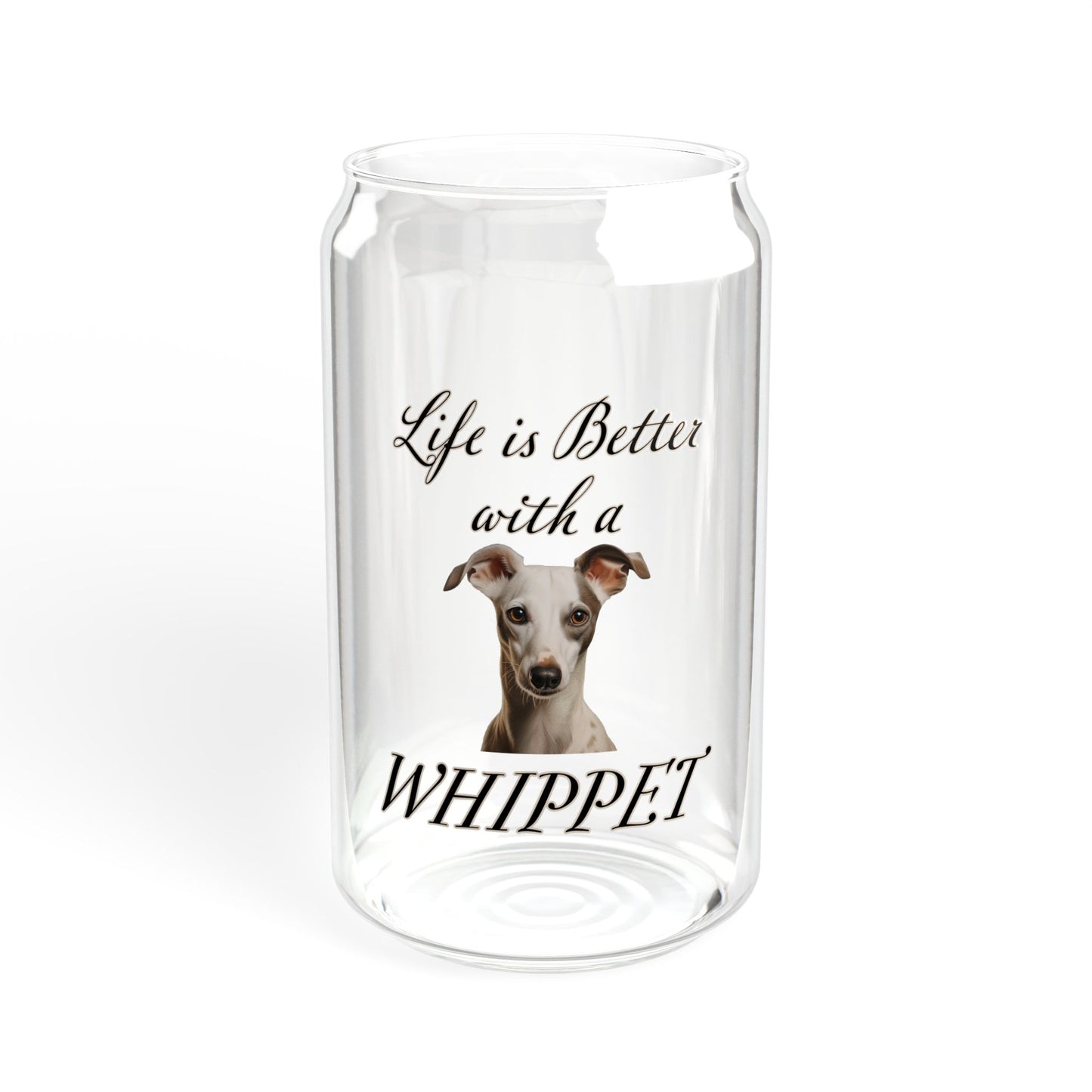 Whippet Sipper Glass with Bamboo Lid and Straw | Pet Glass Tumbler | Dog Mom Beer Can Glass | 16oz