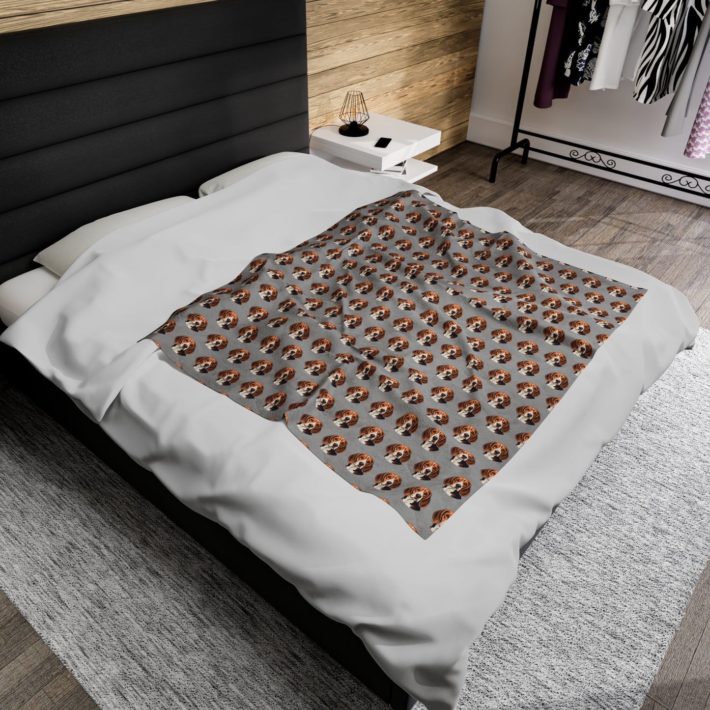 Beagle Velveteen Plush Blanket (Grey)