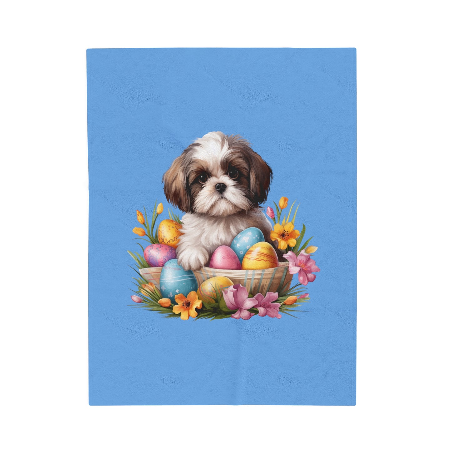 Easter Shih Tzu Blanket (Velveteen Plush, Blue)