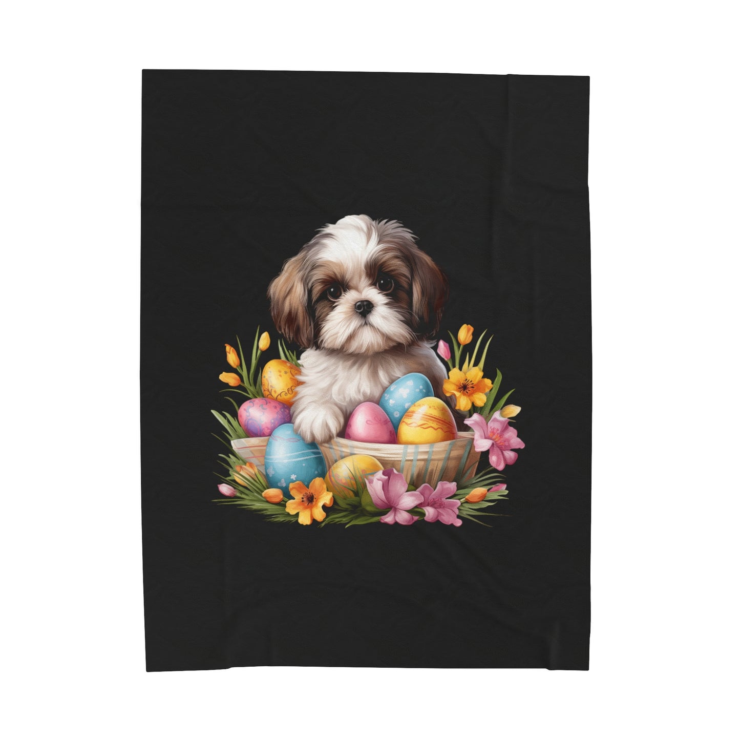 Easter Shih Tzu Blanket (Velveteen Plush, Black)