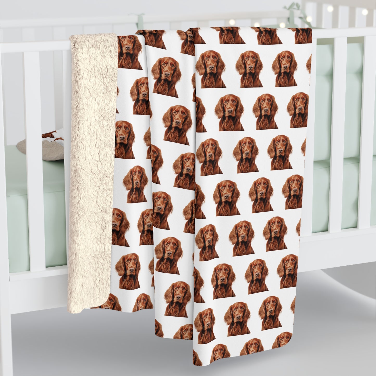Sherpa Fleece Blanket - Irish Setter Design, Dog Lover Gift, Cozy Winter Blanket, Pet Owner Present, St. Patrick's Day Decor